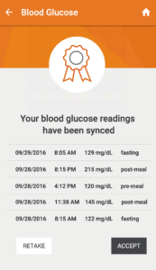 Blood Glucose Reading Sync Success Screen