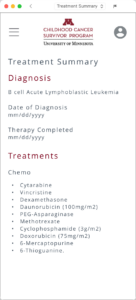 Cancer Survivorship App 'Treatment Summary' Screen